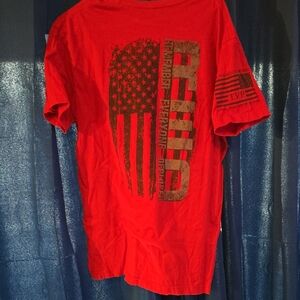 Red Graphic Tee with Distressed American Flag